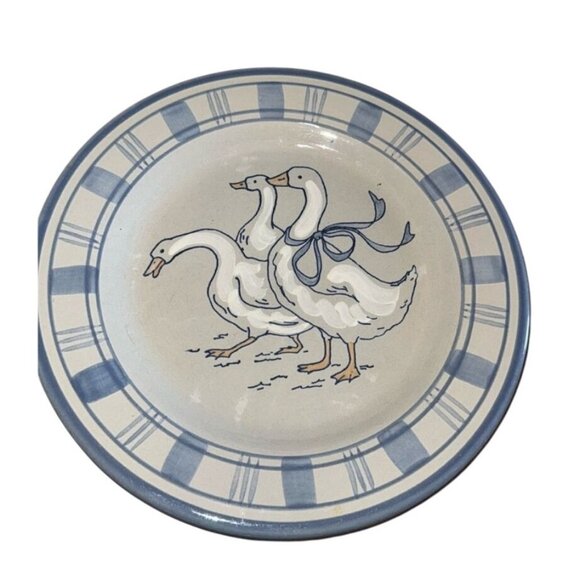 Louisville Stoneware Goose Salad  Plate 8" With Blue Checkered Rim & Goose Desig - Picture 1 of 3